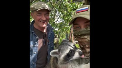 Russian Actor and Activist Yegor Beroev came to visit near Kremennaya and met the Famous Raccoon