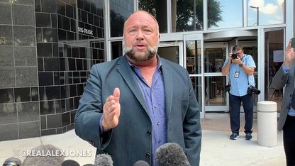 Alex Jones Gives Press Conference At Federal Courthouse in Houston On Hearing To Close Infowars