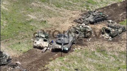 Part of the AFU "probing attack" in Orekhovo direction - Down 2 maybe 3 Leopard 2A6, 4 abandoned M2 Bradley. MaxxPro